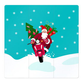 Магнитный плакат 3Х3 с принтом Дед Мороз на мотоцикле в Курске, Полимерный материал с магнитным слоем | 9 деталей размером 9*9 см | 