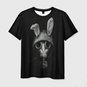Мужская футболка 3D с принтом Заяц в противогазе в Курске, 100% полиэфир | прямой крой, круглый вырез горловины, длина до линии бедер | 
