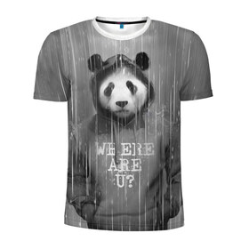 Мужская футболка 3D спортивная с принтом Панда в Курске, 100% полиэстер с улучшенными характеристиками | приталенный силуэт, круглая горловина, широкие плечи, сужается к линии бедра | Тематика изображения на принте: дождь | животные | капюшон | кофта | медведь | мишка | панда | природа | хипстер