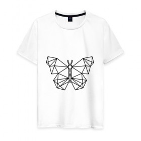 Мужская футболка хлопок с принтом Полигональная бабочка в Курске, 100% хлопок | прямой крой, круглый вырез горловины, длина до линии бедер, слегка спущенное плечо. | бабочка | геометрическая бабочка | геометрия | полигон | полигональная бабочка | полигоны | трендовая бабочка | треугольники