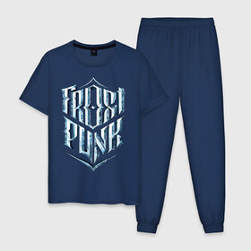 Мужская пижама хлопок с принтом Логотип Фростпанк в Курске, 100% хлопок | брюки и футболка прямого кроя, без карманов, на брюках мягкая резинка на поясе и по низу штанин
 | frostpunk | фростпанк