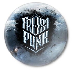 Значок с принтом Frostpunk в Курске,  металл | круглая форма, металлическая застежка в виде булавки | frostpunk | фростпанк