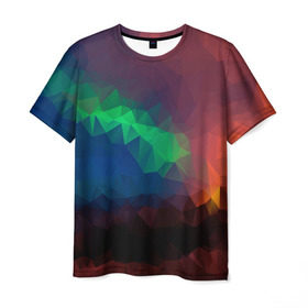 Мужская футболка 3D с принтом Градиент Треугольники в Курске, 100% полиэфир | прямой крой, круглый вырез горловины, длина до линии бедер | абстракт | геометрический | градиент | зеленый | краски. разноцветный | красный | мозаика | синий | тренд | тренды | треугольники
