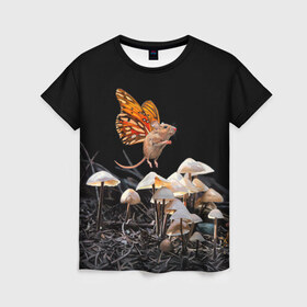 Женская футболка 3D с принтом Hover в Курске, 100% полиэфир ( синтетическое хлопкоподобное полотно) | прямой крой, круглый вырез горловины, длина до линии бедер | chipmunk | lisa ericson | бабочка | грибы | мышка | мышь
