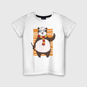 Детская футболка хлопок с принтом Панда Поттер в Курске, 100% хлопок | круглый вырез горловины, полуприлегающий силуэт, длина до линии бедер | Тематика изображения на принте: волшебник | панда | панды | поттер