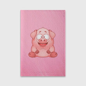 Обложка для паспорта матовая кожа с принтом Милая веселая свинка в Курске, натуральная матовая кожа | размер 19,3 х 13,7 см; прозрачные пластиковые крепления | 