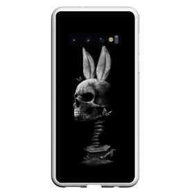 Чехол для Samsung Galaxy S10 с принтом Зая в Курске, Силикон | Область печати: задняя сторона чехла, без боковых панелей | бабочки | животные | зая | заяц | кости | кролик | череп | черно белый | черное и белое