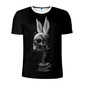Мужская футболка 3D спортивная с принтом Зая в Курске, 100% полиэстер с улучшенными характеристиками | приталенный силуэт, круглая горловина, широкие плечи, сужается к линии бедра | Тематика изображения на принте: бабочки | животные | зая | заяц | кости | кролик | череп | черно белый | черное и белое