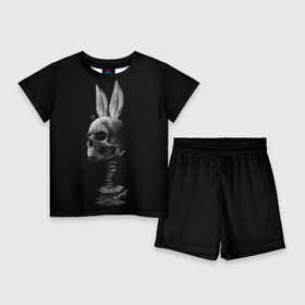 Детский костюм с шортами 3D с принтом Зая в Курске,  |  | бабочки | животные | зая | заяц | кости | кролик | череп | черно белый | черное и белое