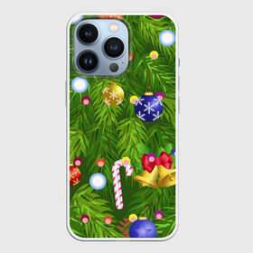 Чехол для iPhone 13 Pro с принтом Ёлка новогодняя в Курске,  |  | Тематика изображения на принте: гирлянда | ель | иголки | игрушки шарики | костюм | мишура | пихта | праздник | рождество | снеговик | хвоя