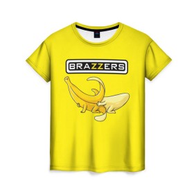 Женская футболка 3D с принтом Brazzers в Курске, 100% полиэфир ( синтетическое хлопкоподобное полотно) | прямой крой, круглый вырез горловины, длина до линии бедер | brazzers | банан | бразерс | логотип | надпись | прикол | юмор