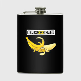Фляга с принтом Brazzers в Курске, металлический корпус | емкость 0,22 л, размер 125 х 94 мм. Виниловая наклейка запечатывается полностью | brazzers | банан | бразерс | логотип | надпись | прикол | юмор