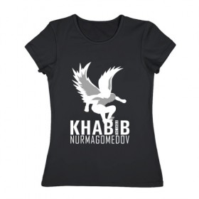 Женская футболка хлопок с принтом Хабиб (Air) в Курске, 100% хлопок | прямой крой, круглый вырез горловины, длина до линии бедер, слегка спущенное плечо | air | eagle | khabib | nurmagomedov | ssru | нурмагомедов | орел | хабиб