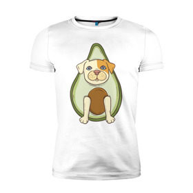 Мужская футболка премиум с принтом Питбуль Авокадо в Курске, 92% хлопок, 8% лайкра | приталенный силуэт, круглый вырез ворота, длина до линии бедра, короткий рукав | dog | pitbull | авокадо | питбуль | собака | собаки