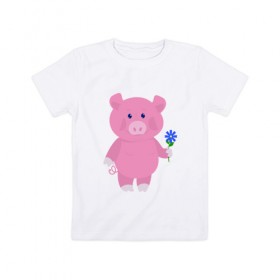 Детская футболка хлопок с принтом Поросенок в Курске, 100% хлопок | круглый вырез горловины, полуприлегающий силуэт, длина до линии бедер | 