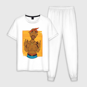 Мужская пижама хлопок с принтом 2pac в Курске, 100% хлопок | брюки и футболка прямого кроя, без карманов, на брюках мягкая резинка на поясе и по низу штанин
 | 2pac | 2пак | tupac | тупак