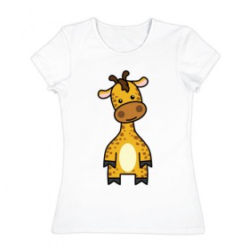 Женская футболка хлопок с принтом Зверинец в Курске, 100% хлопок | прямой крой, круглый вырез горловины, длина до линии бедер, слегка спущенное плечо | животное | животные | жираф | звери | зверинец | зверь | милые | мульт | мультяшные | мультяшный