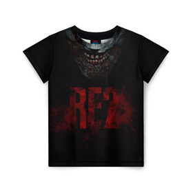 Детская футболка 3D с принтом Resident Evil 2 в Курске, 100% гипоаллергенный полиэфир | прямой крой, круглый вырез горловины, длина до линии бедер, чуть спущенное плечо, ткань немного тянется | 2 | 2019 | dark | evil | game | horror | resident | zombie | зомби | зубы | игра | кровь | лого | обитель зла | ужас