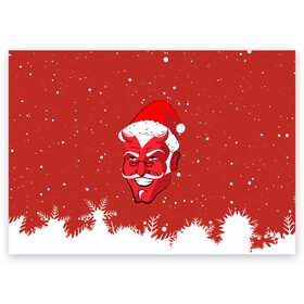 Поздравительная открытка с принтом Сатана Санта в Курске, 100% бумага | плотность бумаги 280 г/м2, матовая, на обратной стороне линовка и место для марки
 | Тематика изображения на принте: 2019 |  снег | агрессивный санта | дед мороз | демон | дьявол | злой санта | злость | новогодний | новый год | новый год 2019 | опасность | санта | сантасатана | сатана | снежинки