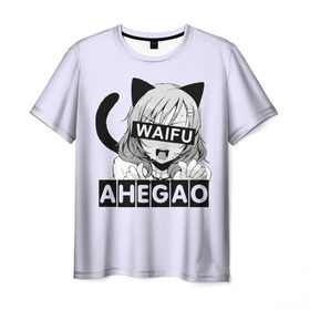 Мужская футболка 3D с принтом Ahegao в Курске, 100% полиэфир | прямой крой, круглый вырез горловины, длина до линии бедер | Тематика изображения на принте: ahegao | аниме | ахегао | мульт | мультфильм | сенпай | сэмпай