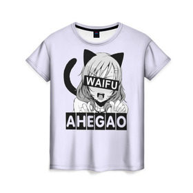 Женская футболка 3D с принтом Ahegao в Курске, 100% полиэфир ( синтетическое хлопкоподобное полотно) | прямой крой, круглый вырез горловины, длина до линии бедер | Тематика изображения на принте: ahegao | аниме | ахегао | мульт | мультфильм | сенпай | сэмпай