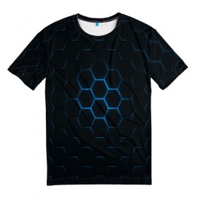 Мужская футболка 3D с принтом БРОНЯ в Курске, 100% полиэфир | прямой крой, круглый вырез горловины, длина до линии бедер | abstract | abstraction | comb | texture | абстракция | бронь | соты | стальные соты | текстуры