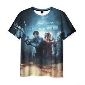 Мужская футболка 3D с принтом Resident Evil 2 в Курске, 100% полиэфир | прямой крой, круглый вырез горловины, длина до линии бедер | 2 | 2019 | resident evil | герои | игра | клер | клэр | леон | обитель зла | пистолеты | постер | ремейк