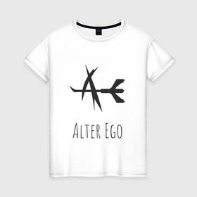 Женская футболка хлопок с принтом Alter Ego в Курске, 100% хлопок | прямой крой, круглый вырез горловины, длина до линии бедер, слегка спущенное плечо | 