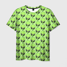 Мужская футболка 3D с принтом Инопланетяне в Курске, 100% полиэфир | прямой крой, круглый вырез горловины, длина до линии бедер | зеленый | инопланетяне | инопланетянин | космос | нло | паттерн | повторение | пришельцы