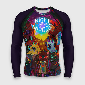 Мужской рашгард 3D с принтом Night in the Woods (1) в Курске,  |  | bear | cat | fox | night | night in the woods | woods | кот | лес | лис | медведь | ночь | ночь в лесу