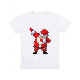 Детская футболка хлопок с принтом Dabbing Santa в Курске, 100% хлопок | круглый вырез горловины, полуприлегающий силуэт, длина до линии бедер | Тематика изображения на принте: 