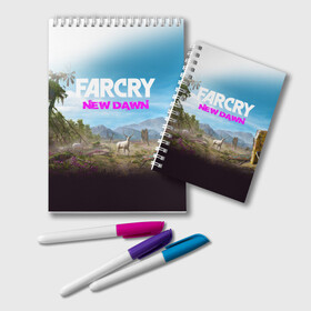 Блокнот с принтом FAR CRY NEW DAWN в Курске, 100% бумага | 48 листов, плотность листов — 60 г/м2, плотность картонной обложки — 250 г/м2. Листы скреплены удобной пружинной спиралью. Цвет линий — светло-серый
 | action | far cry | far cry new dawn | game | gamer | montana | player | shooter | usa | врата эдема | знак | игра | культ | секта | символ | символика | шутер | эдем