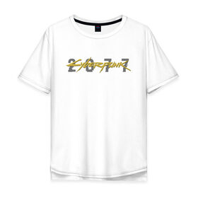 Мужская футболка хлопок Oversize с принтом CYBERPUNK 2077 GOLD в Курске, 100% хлопок | свободный крой, круглый ворот, “спинка” длиннее передней части | 