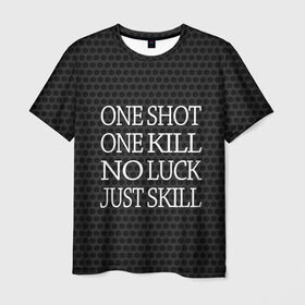 Мужская футболка 3D с принтом One Shot One Kill в Курске, 100% полиэфир | прямой крой, круглый вырез горловины, длина до линии бедер | counter strike. one shot | cs go | csgo | game | one kill | ван шот | лого | надпись | серый | текст