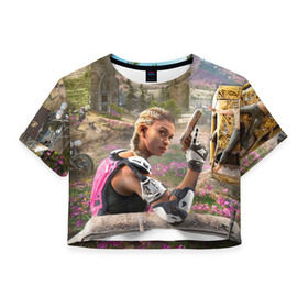 Женская футболка 3D укороченная с принтом Far Cry New Dawn в Курске, 100% полиэстер | круглая горловина, длина футболки до линии талии, рукава с отворотами | 