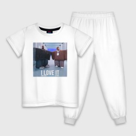 Детская пижама хлопок с принтом Kanye West Lil Pump - I Love I в Курске, 100% хлопок |  брюки и футболка прямого кроя, без карманов, на брюках мягкая резинка на поясе и по низу штанин
 | Тематика изображения на принте: 