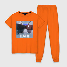 Женская пижама хлопок с принтом Kanye West Lil Pump - I Love I в Курске, 100% хлопок | брюки и футболка прямого кроя, без карманов, на брюках мягкая резинка на поясе и по низу штанин | 