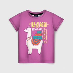 Детская футболка 3D с принтом Lama в Курске, 100% гипоаллергенный полиэфир | прямой крой, круглый вырез горловины, длина до линии бедер, чуть спущенное плечо, ткань немного тянется | glama | lama | анд | горы | дикое | домашнее | животное | индейци | лама | мех | шерсть