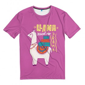 Мужская футболка 3D с принтом Lama в Курске, 100% полиэфир | прямой крой, круглый вырез горловины, длина до линии бедер | glama | lama | анд | горы | дикое | домашнее | животное | индейци | лама | мех | шерсть