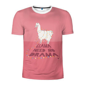 Мужская футболка 3D спортивная с принтом LLama need no Drama в Курске, 100% полиэстер с улучшенными характеристиками | приталенный силуэт, круглая горловина, широкие плечи, сужается к линии бедра | glama | lama | анд | горы | дикое | домашнее | животное | индейци | лама | мех | шерсть