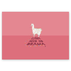 Поздравительная открытка с принтом LLama need no Drama в Курске, 100% бумага | плотность бумаги 280 г/м2, матовая, на обратной стороне линовка и место для марки
 | glama | lama | анд | горы | дикое | домашнее | животное | индейци | лама | мех | шерсть