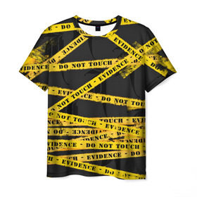Мужская футболка 3D с принтом Улика - не трогать в Курске, 100% полиэфир | прямой крой, круглый вырез горловины, длина до линии бедер | art | black | dark | evidence | fashion | graffiti | paint | stripes | texture | underground | yellow | желтый | краска | лента | опечатано | преступление | улика | черный