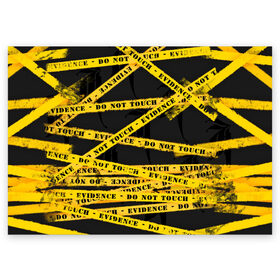 Поздравительная открытка с принтом Улика - не трогать в Курске, 100% бумага | плотность бумаги 280 г/м2, матовая, на обратной стороне линовка и место для марки
 | Тематика изображения на принте: art | black | dark | evidence | fashion | graffiti | paint | stripes | texture | underground | yellow | желтый | краска | лента | опечатано | преступление | улика | черный