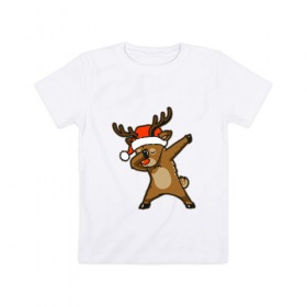 Детская футболка хлопок с принтом Dabbing Deer в Курске, 100% хлопок | круглый вырез горловины, полуприлегающий силуэт, длина до линии бедер | 