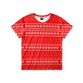Детская футболка 3D с принтом Рождественский узор в Курске, 100% гипоаллергенный полиэфир | прямой крой, круглый вырез горловины, длина до линии бедер, чуть спущенное плечо, ткань немного тянется | 