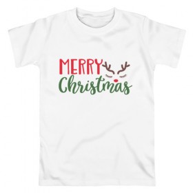 Мужская футболка хлопок с принтом Merry Christmas в Курске, 100% хлопок | прямой крой, круглый вырез горловины, длина до линии бедер, слегка спущенное плечо. | 