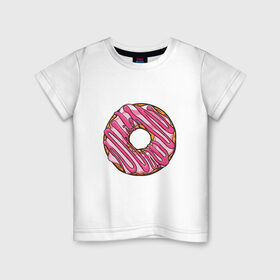 Детская футболка хлопок с принтом Пончик в Курске, 100% хлопок | круглый вырез горловины, полуприлегающий силуэт, длина до линии бедер | Тематика изображения на принте: donut | simpsons | барт | вкус | гомер | еда | кафе | кок | кухня | пища | повар | пончик | ресторан | симпсоны | сладкий