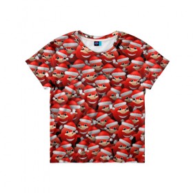 Детская футболка 3D с принтом Новогодние наклзы в Курске, 100% гипоаллергенный полиэфир | прямой крой, круглый вырез горловины, длина до линии бедер, чуть спущенное плечо, ткань немного тянется | Тематика изображения на принте: da way | meme | ехидна | колпак | красный | мем | наклз | новогодний | новый год | соник | шапка