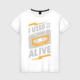 Женская футболка хлопок с принтом Музыка жизнь в Курске, 100% хлопок | прямой крой, круглый вырез горловины, длина до линии бедер, слегка спущенное плечо | 90 | music | аудио | кассета