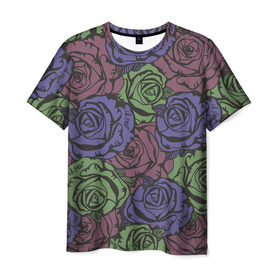 Мужская футболка 3D с принтом Розы Лил Пипа в Курске, 100% полиэфир | прямой крой, круглый вырез горловины, длина до линии бедер | gus ahr | lil | lil peep | peep | runaway | лилпип | реп | розы | рэп | узор | хип хоп | эмо